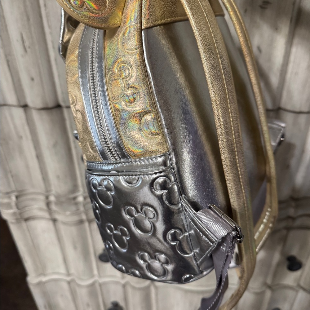 Loungefly Disney Gold and Silver Bow Mini Backpack - Picture 3 of 6